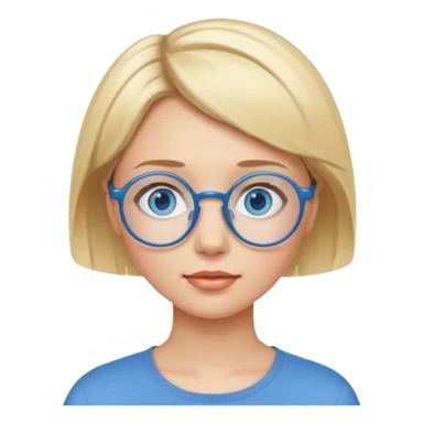 woman with short blonde haire, blue eyes and blue round glasses sticker