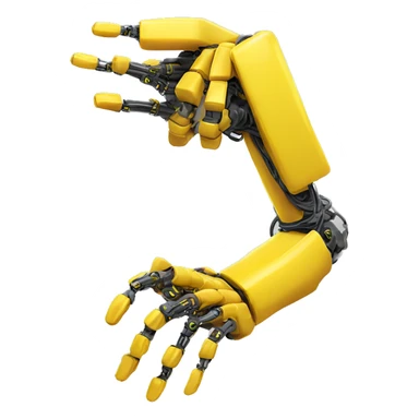 yellow robotic bicep with shocks and circuits that’s attached to the forearm sticker