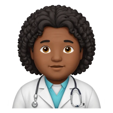 a young chubby male doctor with black long curly hair and cheerful face without gpasses sticker