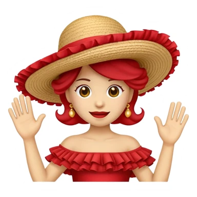emoji character waving with a wide-brimmed Spanish flamenco hat sticker
