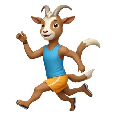 friendly anthropomorphised goat jogging upright in a new outfit, relaxed pose sticker
