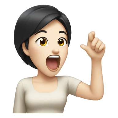 Girl with black hair and pale skin yawning and stretching sticker