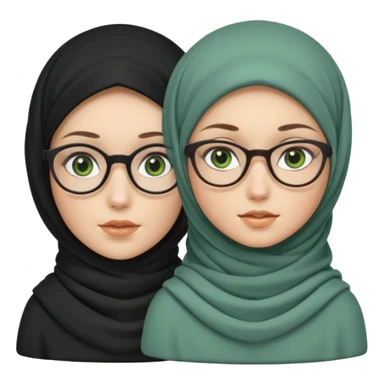 White hijabi girl with black eyes and black long hair white girl and black eyes wearing glasses and a white skin girl with curly honey hair and green eyes sticker