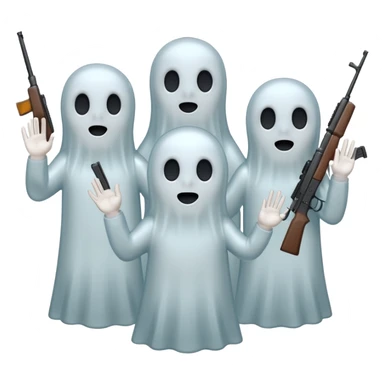 Fantasmas con un fusil y haciendo hola y chao con la manos sticker