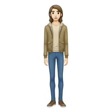 full body very skinny male figure standing wearing clothes with long hair sticker