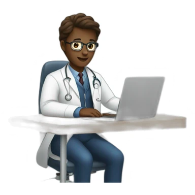 Doctor working using laptop behind the table sticker
