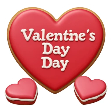 Heart-shaped cookie with smooth red icing emoji, write 'Valentine's day' on top of the red icing in white icing sticker
