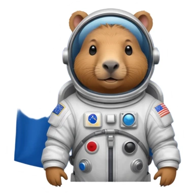 Capypara in space suit, holding blue rectangle flag sticker