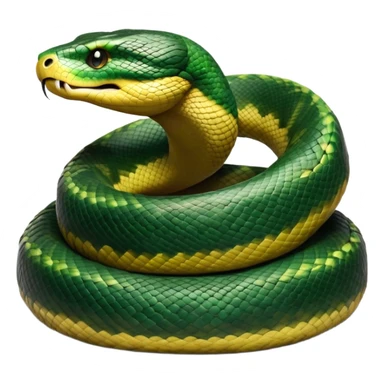 cinematic-anaconda-realistic-full-body-coiled-emoji,-thick-muscular-body-wrapped-in-powerful-loops,-smooth-green-and-black-patterned-scales-glinting-under-the-light,-head-raised-slightly,-piercing-golden-eyes-staring-intensely,-simplified-yet-realistic-focused-features,-highly-detailed,-glowing-with-an-almost-sarcastic-glow sticker