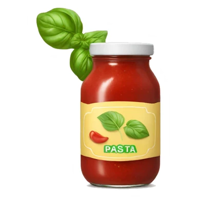 a jar of pasta sauce with no pasta on top and a picture of basil on it sticker