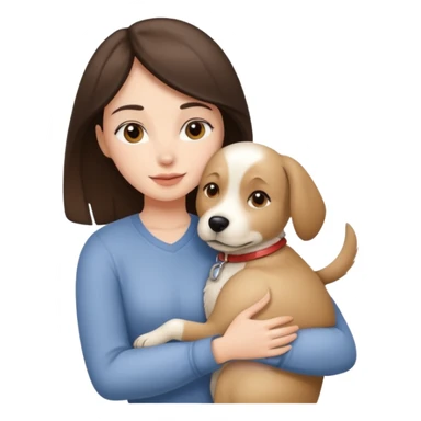 White brunette woman hugging a beige dog sticker