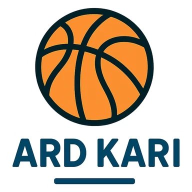 logo with text 'Ard Kari', color outline icon style, black lines with orange accent, basketball motif, modern and clean sticker