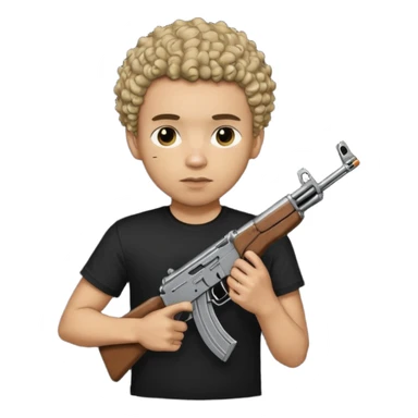 AK47 in hand, light skin male with shortest curly hair  and some cuts on the face  sticker