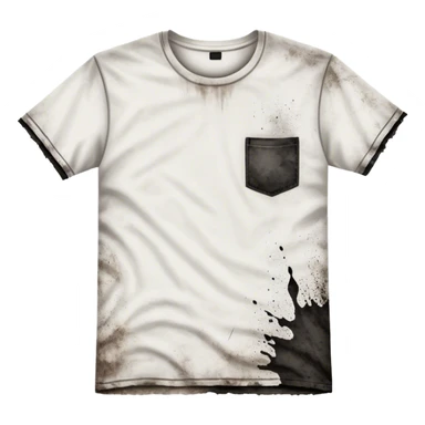 A white T-shirt heavily stained with black dirt and grime. The fabric is covered in dark smudges, making it look extremely dirty and worn out sticker