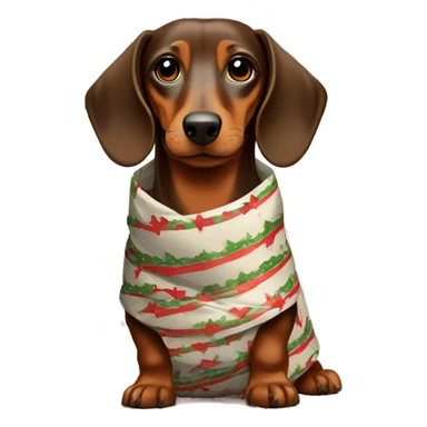 Brown Dachshund wrapped in holiday paper  sticker