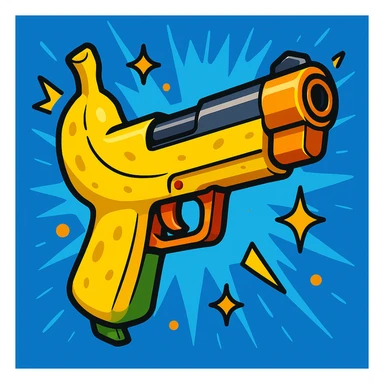 banana pistol in Fortnite style, playful and humorous, chunky design, outlined details, vivid colors, game-inspired effects sticker
