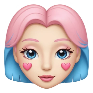Coquette wink emoji, long eyelashes, heart-shaped blush, soft pastel pink and blue palette, glossy finish, transparent background



 sticker