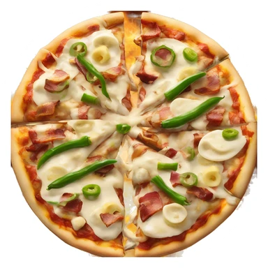 Bbq Pizza with Alfredo sauce jalepenos bacon banana peppers chicken and mozzarella cheese  sticker