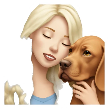 Pretty long white blonde hair girl kissing vizsla  sticker