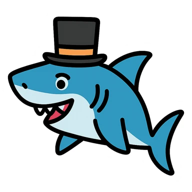 shark wearing a top hat, color icon sticker