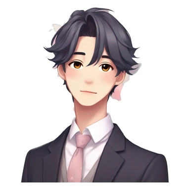 Gorgeous romantic hot attractive anime style Asian formal modern gentlemanly guy with pretty hair and flower petals and blushing face aesthetic trending style with colorful gradient colors  pastelcore cottagecore kawaiicore sticker