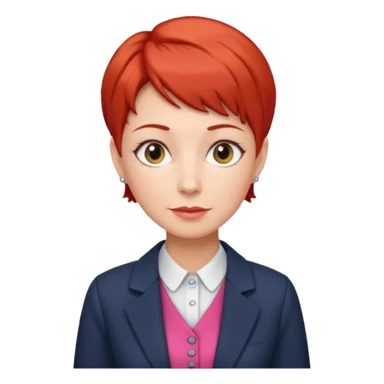 accountant older with red short hair without glasses, modern clothes, girly sticker