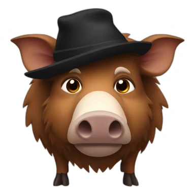 Really sad brown boar in a black winter hat sticker