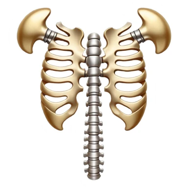 Emoji-style metallic anatomic bones with traces of blood, steel texture, dark dramatic tone, clean background sticker