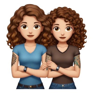 smug crossed arms — long wavy brown hair tattooed woman and short tight curly brown hair woman — glow aura sticker