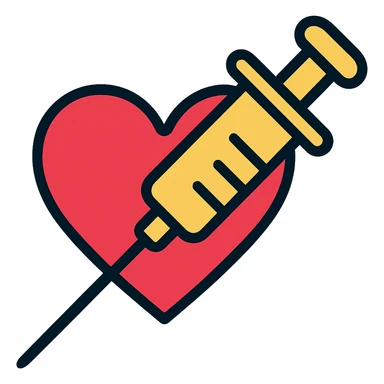 Replace the needle with a much bigger syringe going through the heart, keep the color outline style and no background. sticker