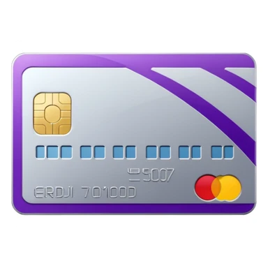 Shiny silver credit card with a purple stripe sticker