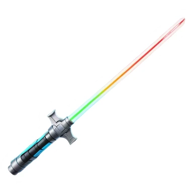 Clash of Clans aesthetic: Cinematic heroic light sabre Emoji, rendered in a 3D vector-style similar to standard emojis with minimal shading and bold, simplified shapes. A compact, vibrant energy blade with a neon-hued, glowing edge and futuristic hilt, softly glowing with a radiant cosmic charm. Simplified yet unmistakably iconic, highly detailed and consistent, glowing with a soft pulsating brilliance and high shine. Stylized with a touch of interstellar elegance and a soft glowing outline, capturing the essence of a legendary energy blade with a friendly, playful manner! sticker