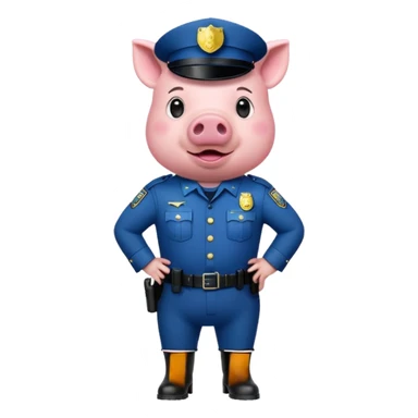 a pig, upright, in a police officer uniform, drooling and looking to the bottom left sticker