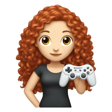 a white girl with long red curly hair, holding a controller sticker