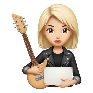 A rocker chick holding a large blank sign sticker