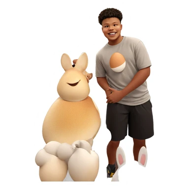 happy boy with egg indoors sticker