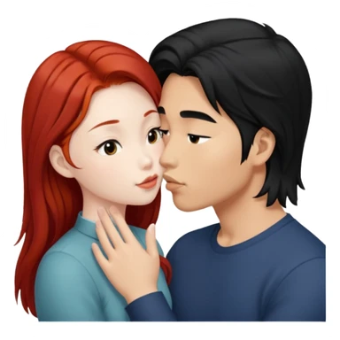 snow falls long black haired asian guy kissing redhead girl sticker