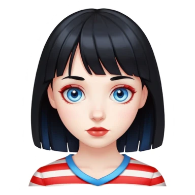 Pale girl with blue eyes, black hair with red stripes and bangs sticker