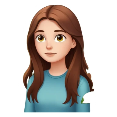 White Girl with long brown hair looking out a window with sunbeams and houseplants around her in the background cartoon style  sticker