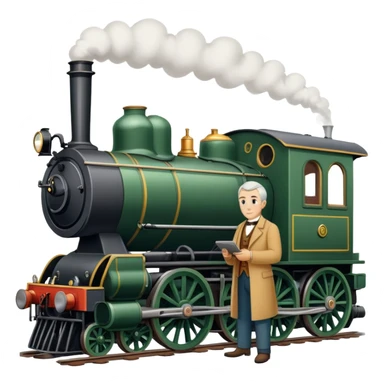 George Stephenson working on a steam locomotive sticker