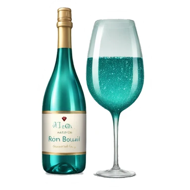 Realistic sparkling diamond glam bottle of teal Wine and matching long stem wine glass. sticker