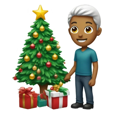 a couple decorating a christmas tree  sticker
