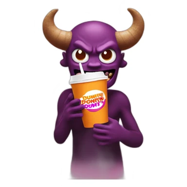 a demon holding a dunkin donuts coffee cup sticker