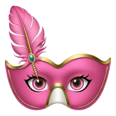 masquerade Pink eye mask with gold trim and small side feather. sticker