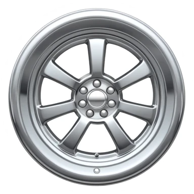 A chrome car wheel emoji, polished silver metal rim, smooth circular shape, minimal futuristic design, soft reflections, iOS emoji style, centered on white background, ultra clean look sticker