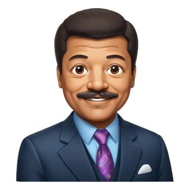 Neil deGrasse Tyson, astrophysicist with a mustache, wearing a suit, smiling sticker