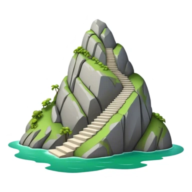 Cinematic Realistic Guatapé Rock Landmark Emoji, depicting the colossal monolithic rock with its zigzagging staircase, offering panoramic views of lush green lakes and scattered islands. sticker