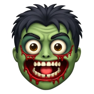 crie um emoji de zumbi de cabelo preto bagunçado sticker