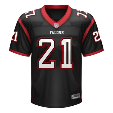 black Atlanta falcons American football jersey featuring the number 21, red collegiate-style lettering with white outline ios emoji style sticker