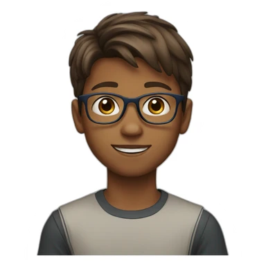11 year old boy, blue eyes, brown hair, with glasses sticker